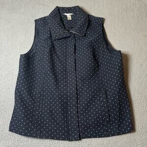 Christopher & Banks Vest XL Blue Tweed‎ Zip Full Snap Polka Dots Vest